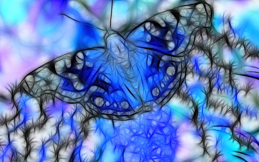 3D Koyu Mavi Kelebek HD duvar kağıdı