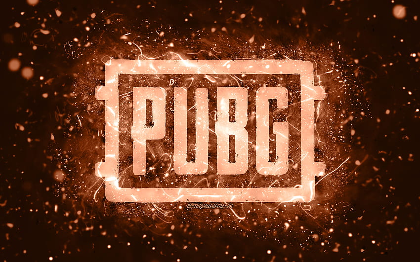 Brązowe logo Pubg, brązowe neony, PlayerUnknowns Battlegrounds, kreatywne, brązowe abstrakcyjne tło, logo Pubg, gry online, Pubg Tapeta HD