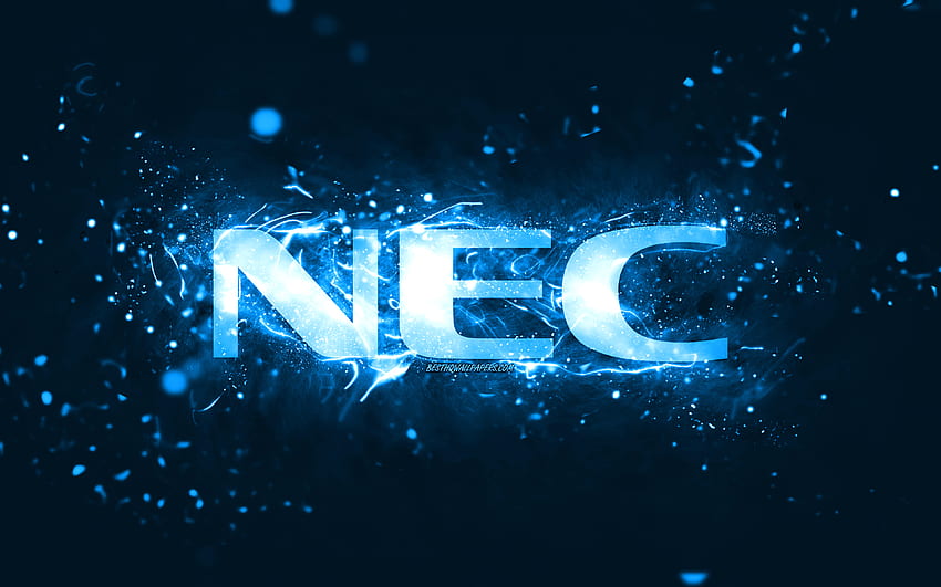 NEC blue logo, , blue neon lights, creative, blue abstract background, NEC logo, brands, NEC HD wallpaper
