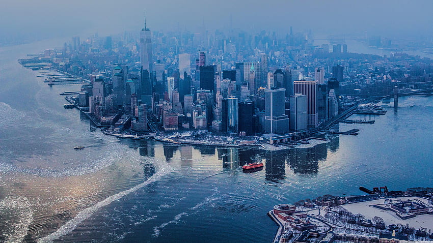 Въздушен изглед на Манхатън, Ню Йорк Ултра фон за U TV : и ултраширок и лаптоп : Таблет : Смартфон, Манхатън зима HD тапет