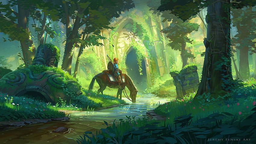 ศิลปะกล่องพื้นหลังลมหายใจแห่งป่า ชอบ ecran zelda, Paysage, Zelda Landscape วอลล์เปเปอร์ HD