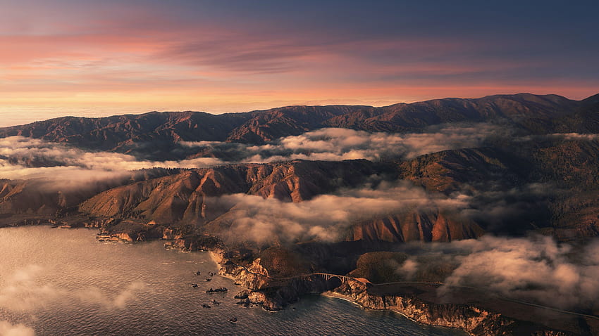 Big Sur , Mountains, Clouds, Sunset, Evening, macOS, Stock, California, , Nature HD wallpaper