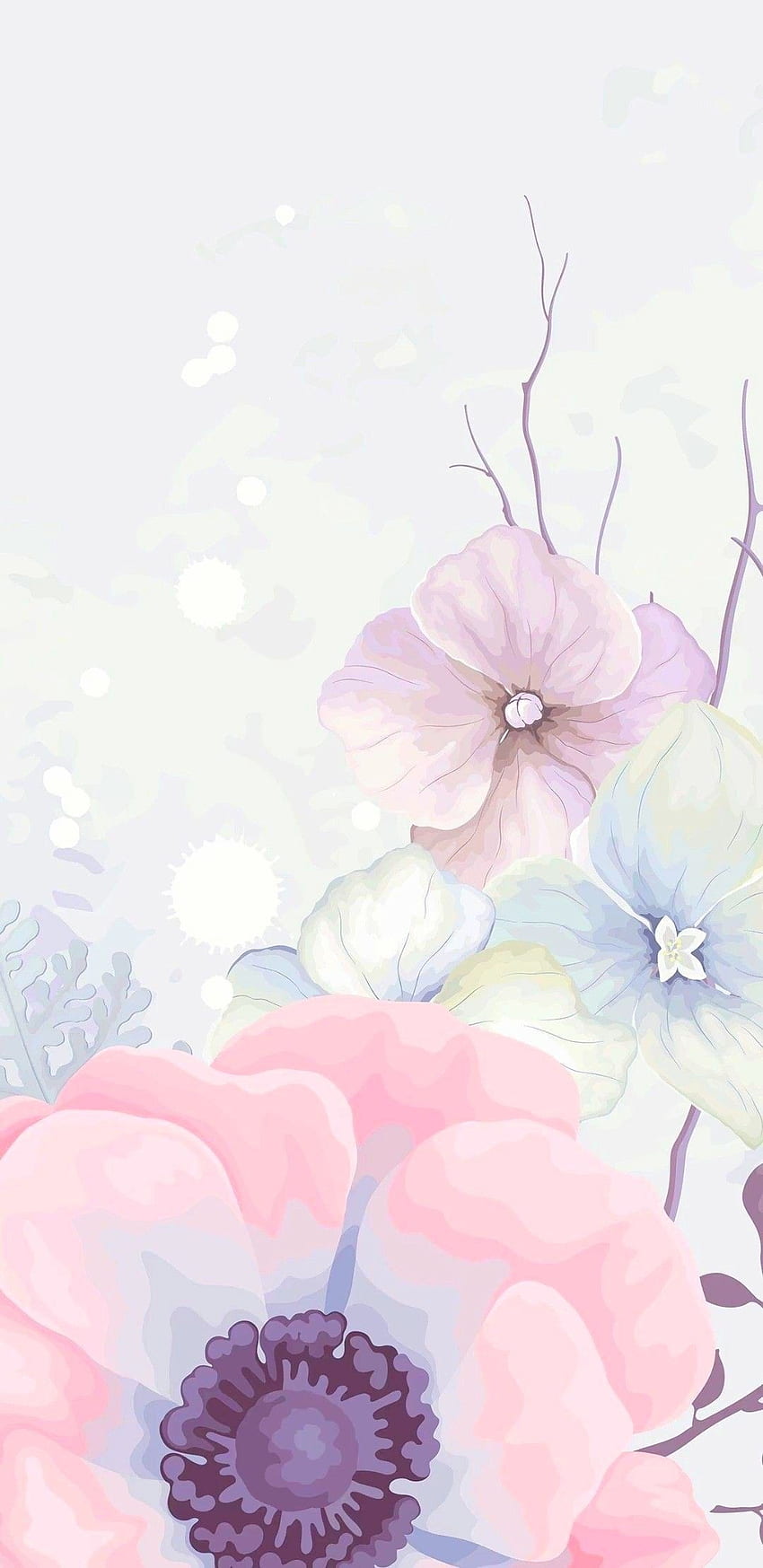 Aquarell-Pastell-Blume -, Aquarell-Pastell-Blumen-Hintergrund auf Fledermaus, Pastell-Aquarell-Blumen HD-Handy-Hintergrundbild