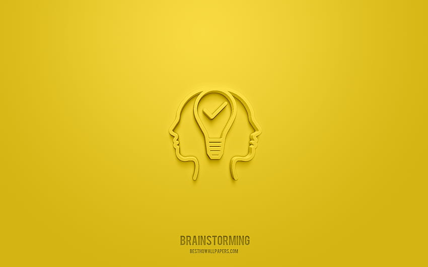 Brainstorming 3D-Symbol, gelber Hintergrund, 3D-Symbole, Brainstorming, Business-Symbole, 3D-Symbole, Brainstorming-Zeichen, Business-3D-Symbole HD-Hintergrundbild