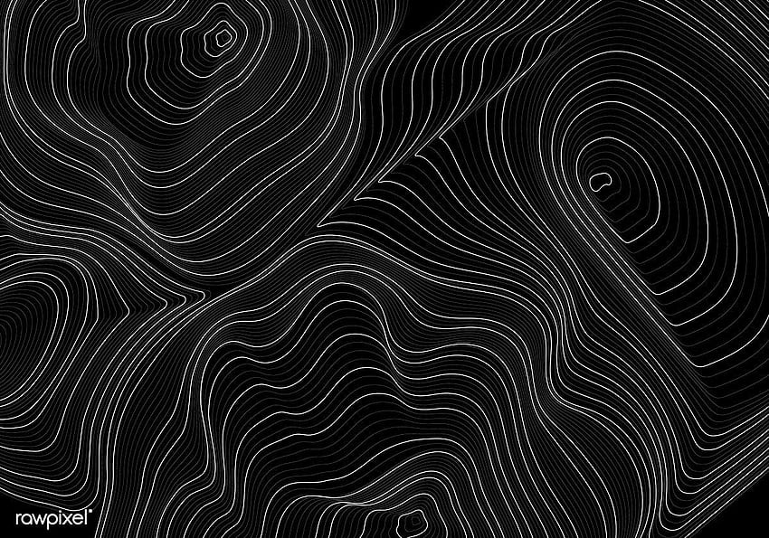 黒と白の抽象的な地図の等高線のプレミアム ベクトル。 地形パターン、黒と白の抽象、黒と白のパターンの背景 高画質の壁紙