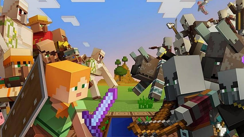 Minecraft Köyü ve Yağma güncellemesi hala var olduğunu göstermeye çalışıyor, Minecraft vs Fortnite HD duvar kağıdı