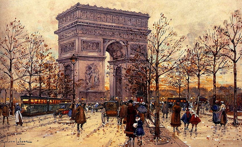Arc de Triomphe สถาปัตยกรรม Galien ศิลปะ ฝรั่งเศส สวย งานศิลปะ oldmaster ทิวทัศน์ จอไวด์สกรีน จิตรกรรม นายเก่า Eugene Galien Arc de Triumphe ปารีส วอลล์เปเปอร์ HD