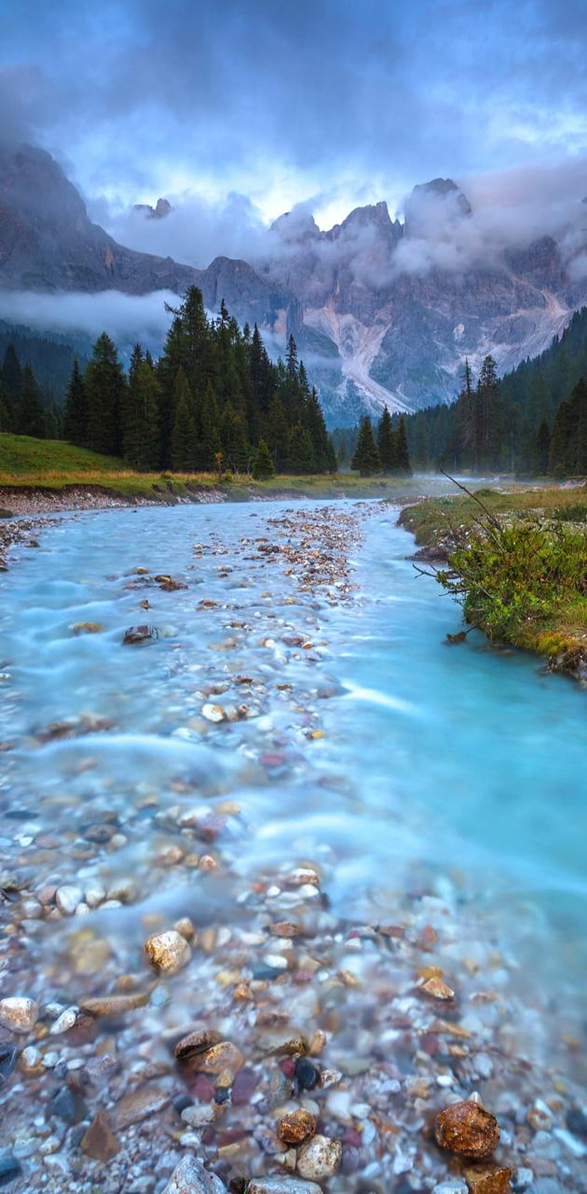 River Stream Wallpaper 4K, Mountains, Long exposure