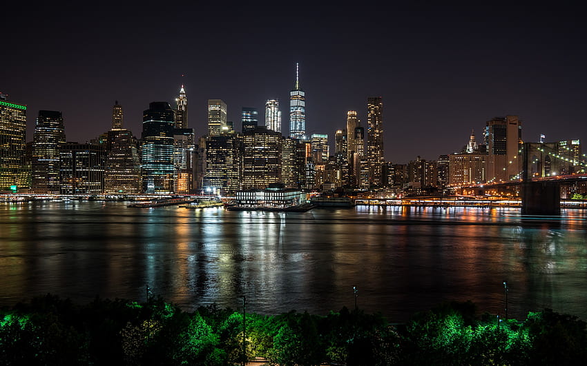 New York at night, city, river, skyscrapers, lights, USA U HD wallpaper |  Pxfuel