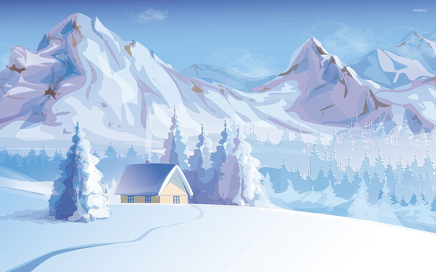 Cabaña de montaña [3] - Arte digital, Arte digital de invierno fondo de pantalla