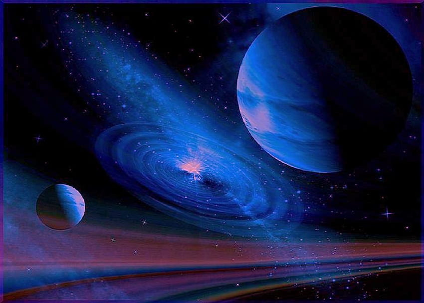 Biru luar angkasa, cincin, planet, warna, ruang, bintang, gerak Wallpaper HD