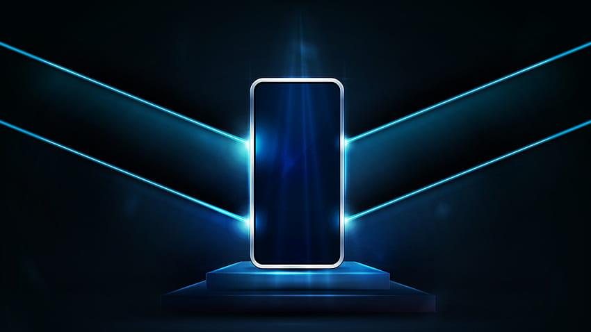 Smartphone on blue rectangular podium on background empty room with neon blue large arrows on wall 5525200 Vector Art at Vecteezy, Neon Blue 3D HD wallpaper