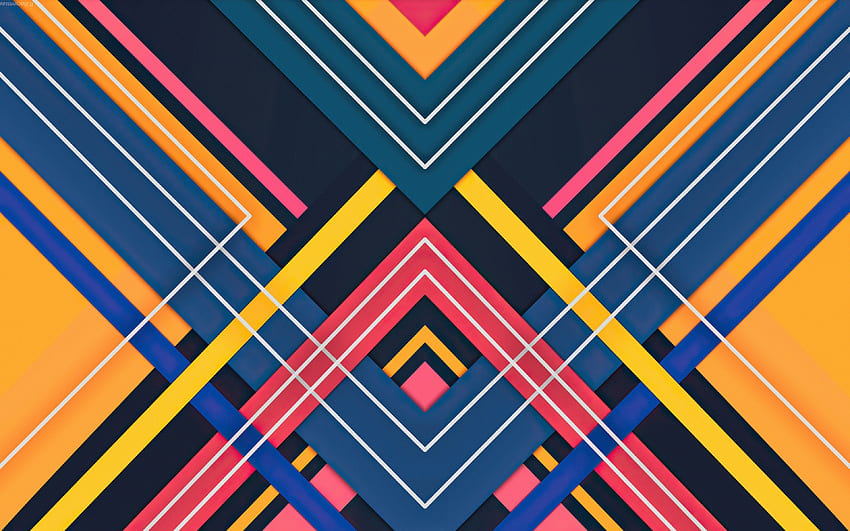 colorful lines, , material design, triangles, geometric shapes, blue backgrounds, abstract triangles, geometric art, creative, geometric patterns HD wallpaper