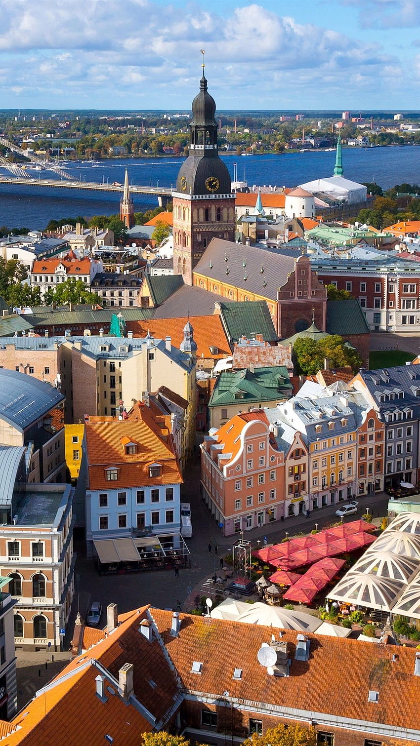 Riga, Lettland, Stadt, Häuser, Brücke, Straße, Fluss HD-Handy-Hintergrundbild