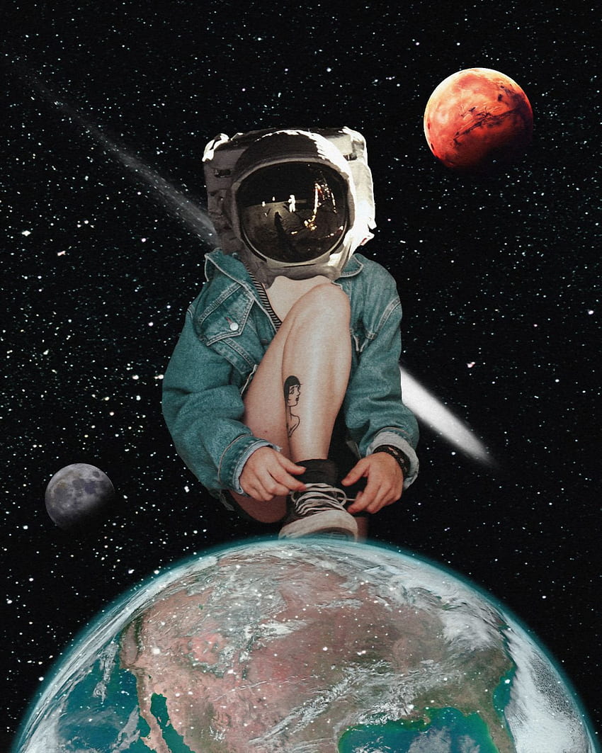 Out of this world girl. Surreal collage, Digital collage art, Surreal art, Surreal Astronaut Space HD phone wallpaper