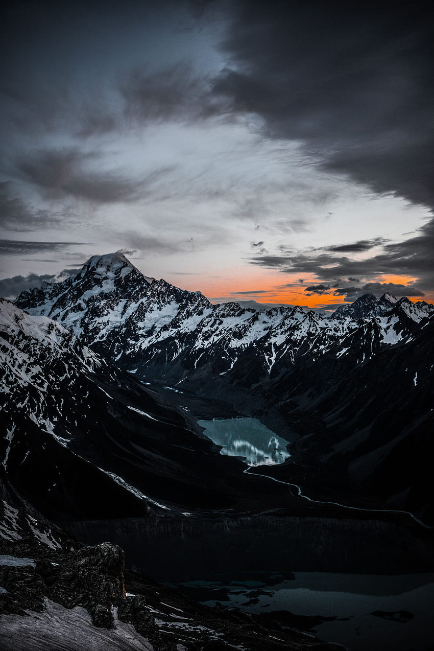 Природа, планини, изглед отгоре, връх, езеро, върхове HD тапет за телефон