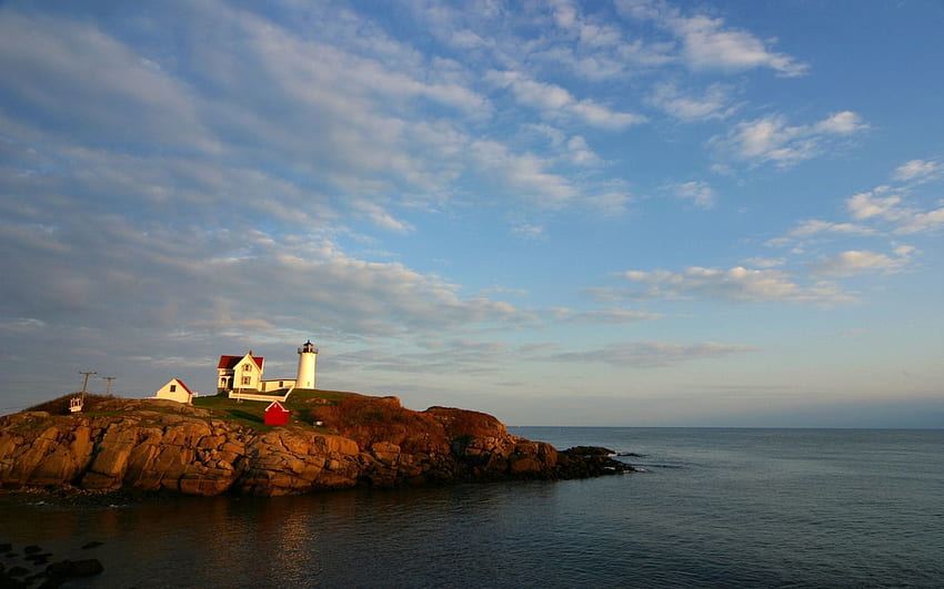 Nature, Sea, Clouds, Rocks, Lighthouse, Island, Islet, Calm HD wallpaper