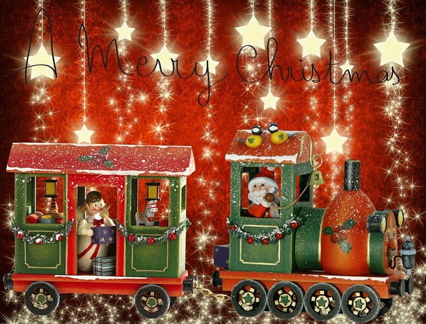 Kereta Natal, musim dingin, liburan, natal, merah, kereta api, xmas, santa Wallpaper HD