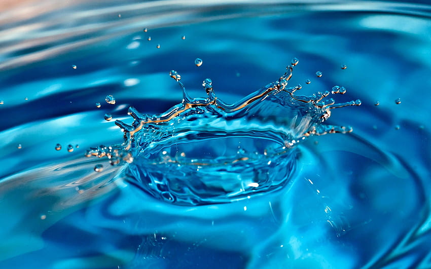 Background Blue Water Droplets, Blue Splash HD wallpaper