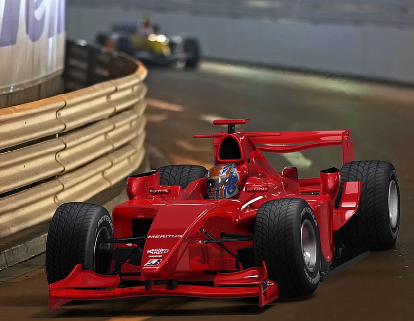 GP2 Formula Car, red, fast, driver, race way, meritus, speed, track HD wallpaper