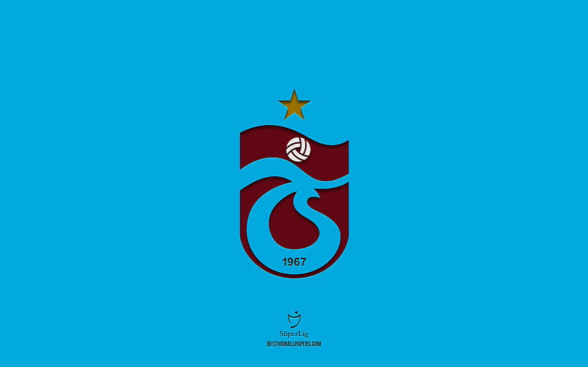 Trabzonspor, latar belakang biru, tim sepak bola Turki, lambang Trabzonspor, Super Lig, Turki, sepak bola, logo Trabzonspor Wallpaper HD