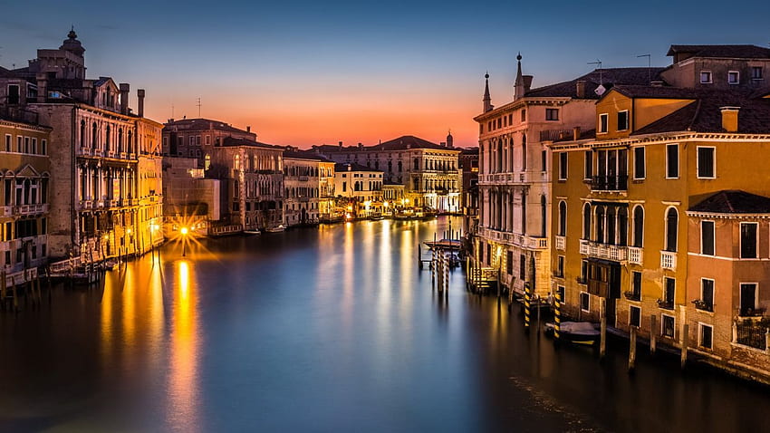 Venice Italy Canal Grande city night lights lamps lights houses HD ...