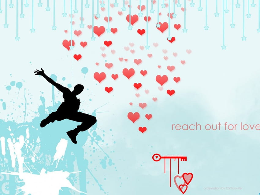 Reach Out, sihloette, saying, love, reach, hearts, figure, jump HD wallpaper