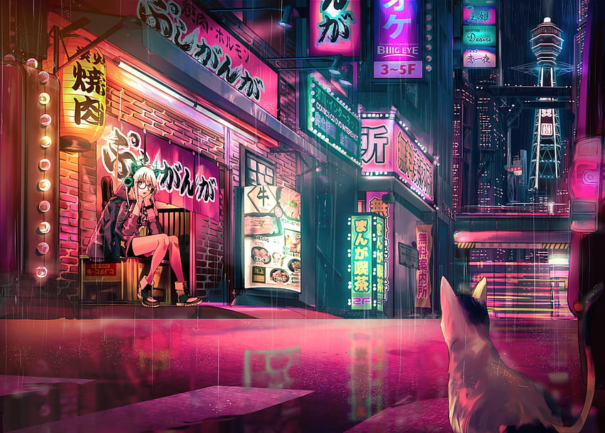 Anime Pink Neon, Neon Light Anime HD wallpaper