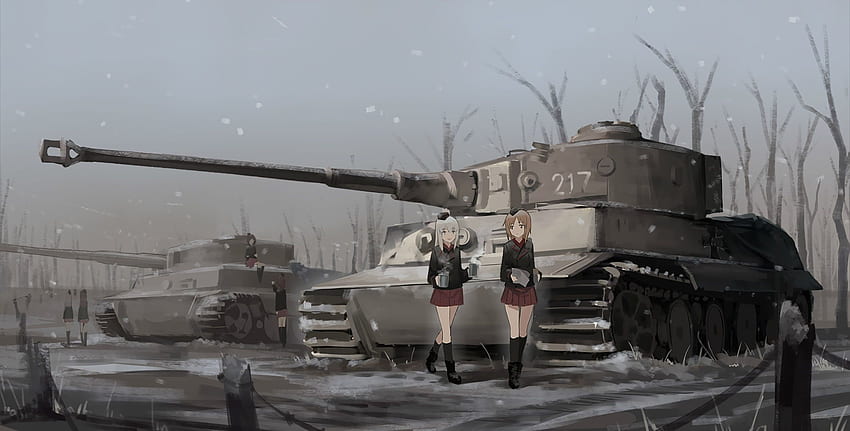 Anime, military, vehicle, tank, anime girls, war, snow, Girls und, Girls Und Panzer HD wallpaper