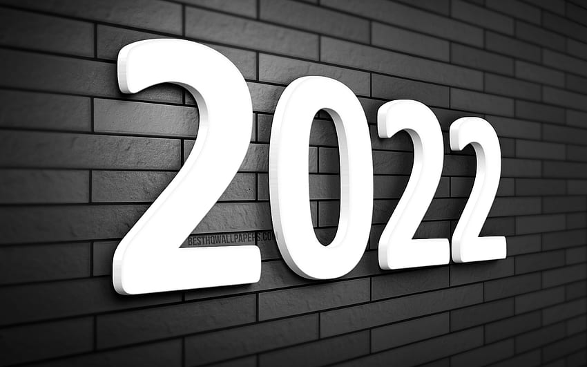 、明けましておめでとうございます 2022、クリエイティブ、2022 白い 3 D 数字、灰色のブリックウォール、2022 ビジネス コンセプト、2022 年新年、2022 年、灰色の背景に 2022 年、2022 概念、2022 年の数字 高画質の壁紙