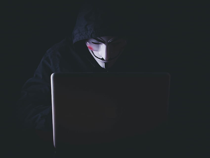 Hacker, Kapuze, dunkel, Maske, anonym, Notizbuch, Laptop HD-Hintergrundbild