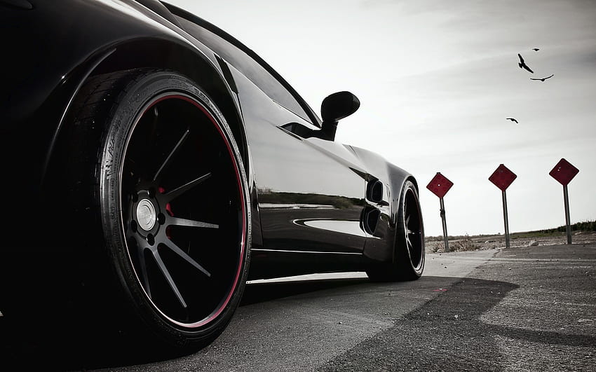 Black Cars Chevrolet Corvette C6 Low Angle Shot Scenic Tuning HD wallpaper