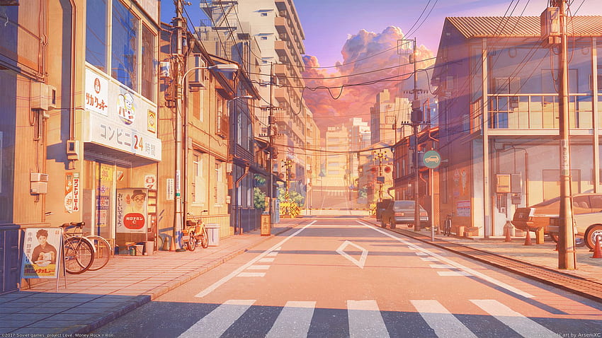 : 日本、東京、通り、建物、自転車、横断歩道 高画質の壁紙