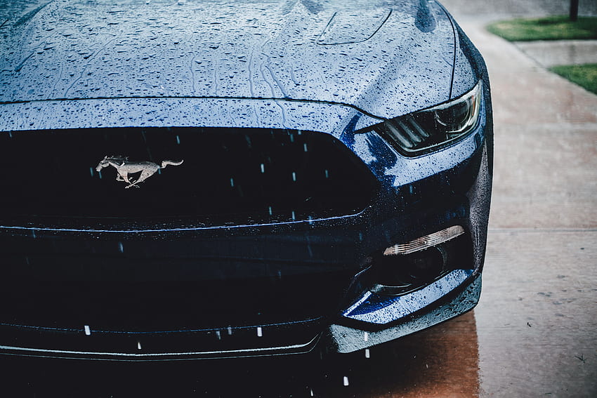 雨, 自動車, 正面図, ヘッドライト、Ford Mustang 高画質の壁紙