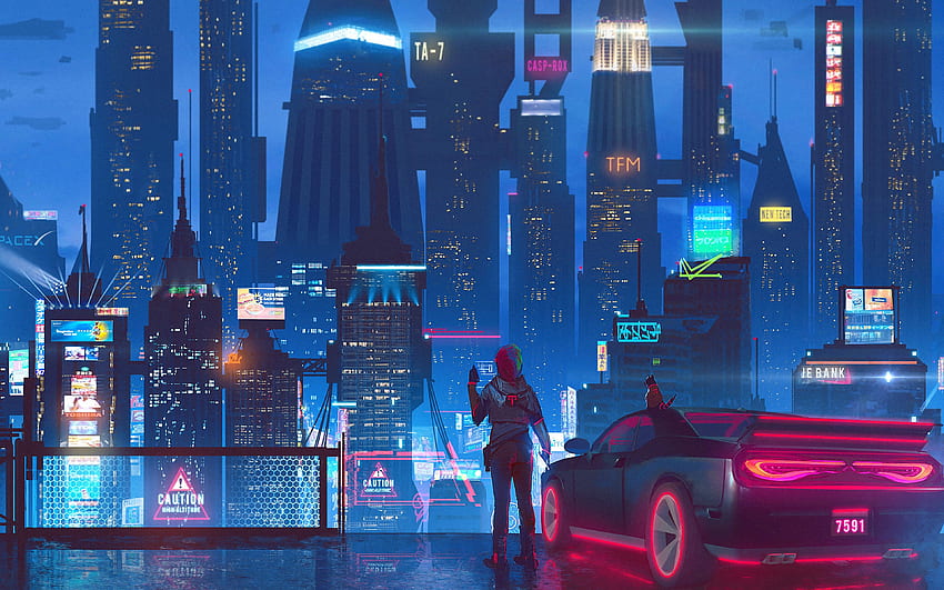 Futuristic cyberpunk anime city - backiee