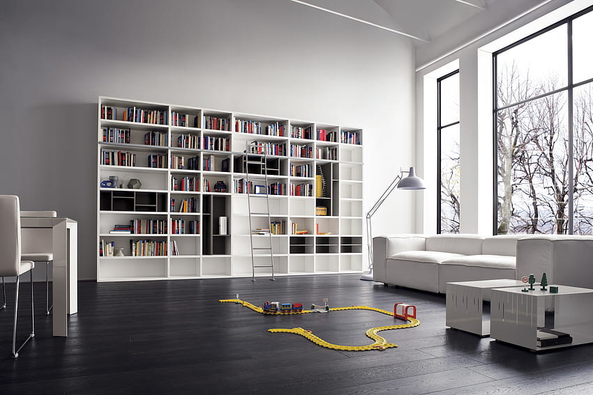 Ideias para pequenas bibliotecas interiores Home Office - sob uma pilha de livros papel de parede HD