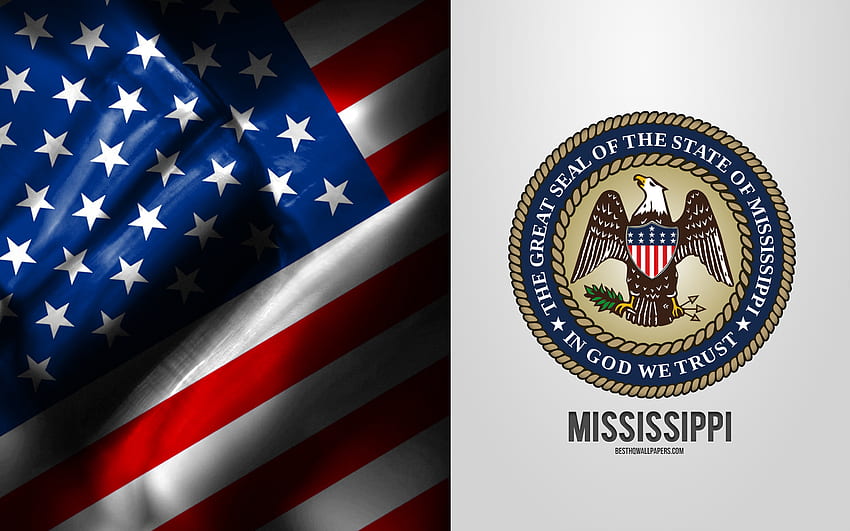 Seal of Mississippi, USA Flag, Mississippi emblem, Mississippi coat of arms, Mississippi badge, American flag, Mississippi, USA HD wallpaper