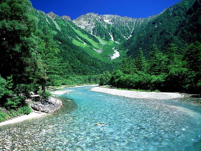 Ríos: Kamikochi Bosque Paisaje Río Japón Naturaleza Montaña fondo de pantalla
