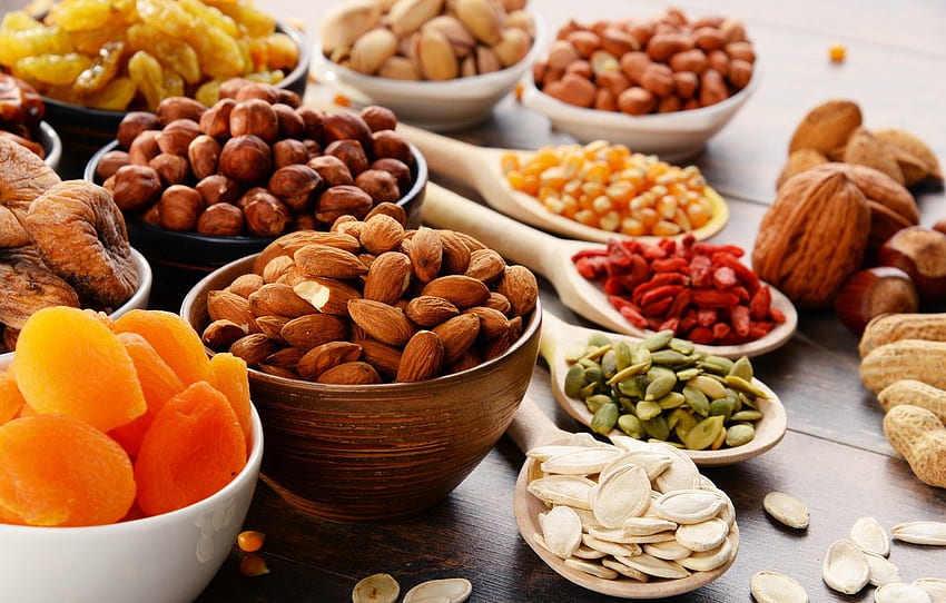 Nüsse, Schnitte, Samen, Trockenfrüchte für HD-Hintergrundbild