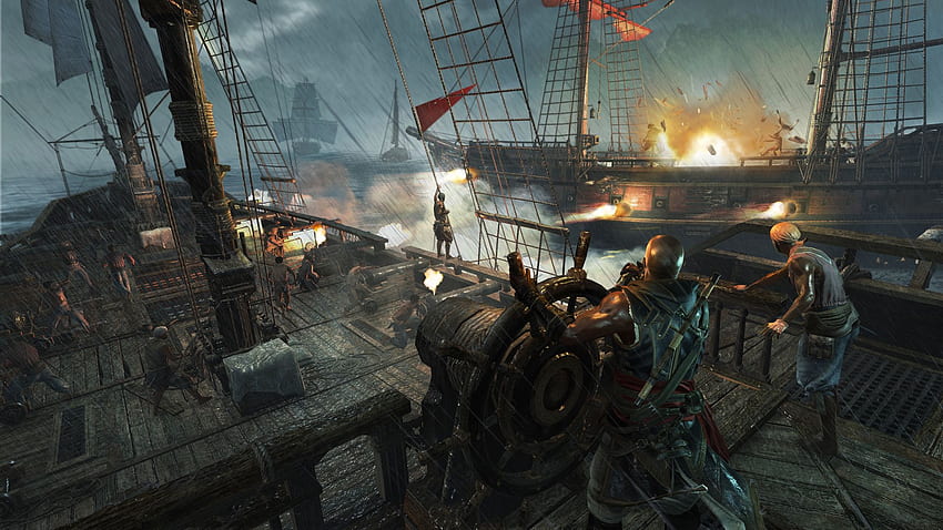 Gracze na PC: jedna z najlepszych gier Assassin's Creed jest w tym miesiącu, Assassin's Creed 4 Black Flag Ship Combat Tapeta HD