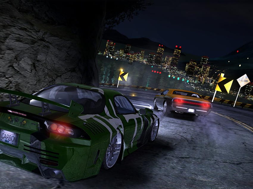 need for speed carbon-chasing car, night, racing, car, nightmare, chasing, game, entertaniment, need for speed carbon, back to back HD wallpaper
