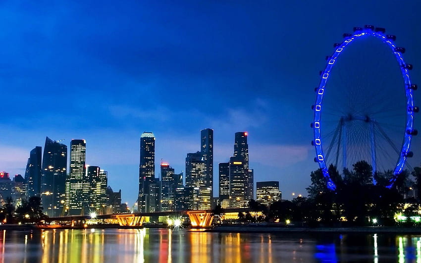 Singapur-Flieger-Nachtskyline HD-Hintergrundbild