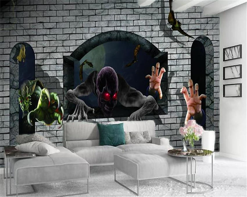 Murciélago 3D personalizado y Casa embrujada de terror de TV interior Decoración de pared Mural de Yunlin188, $ 29.15, Sala de terror fondo de pantalla
