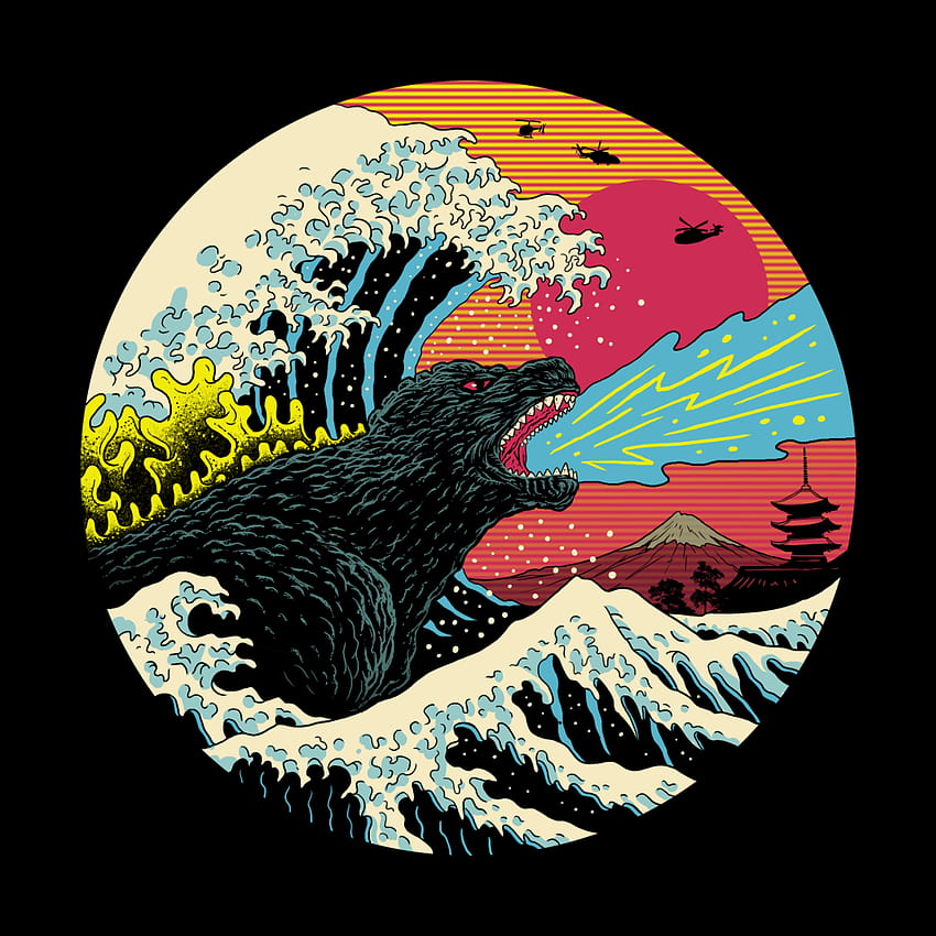 Retro-Welle Kaiju. Vincent Trinidad-Kunst. Godzilla, japanische Pop-Art, Kunstdrucke, japanisches Kaiju HD-Handy-Hintergrundbild
