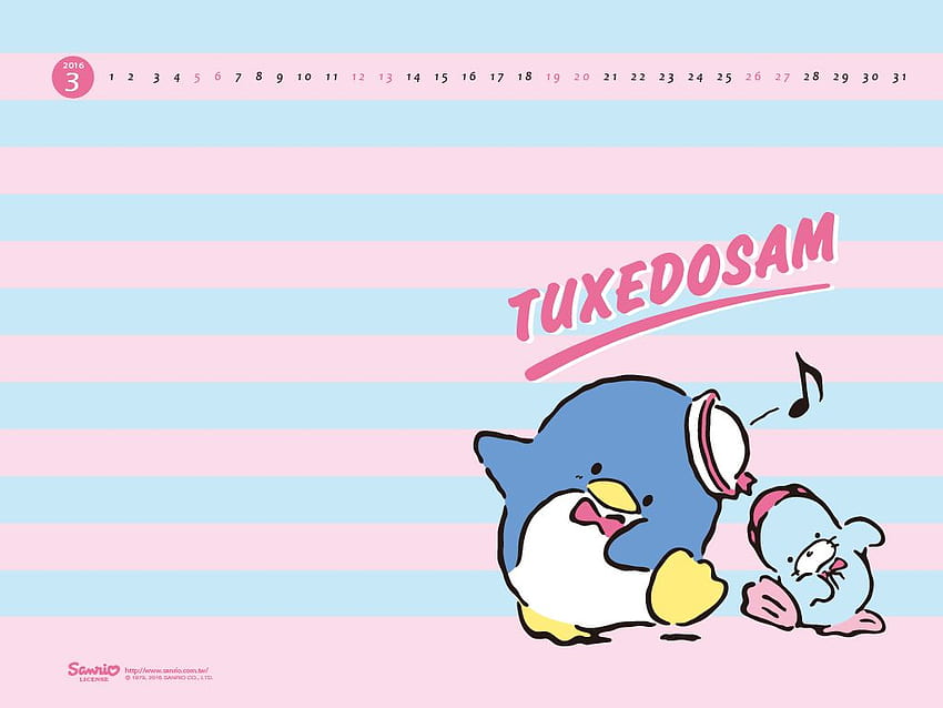 Ich liebe Kawaii: Kalender März 2016 von Sanrio, Tuxedo Sam HD-Hintergrundbild
