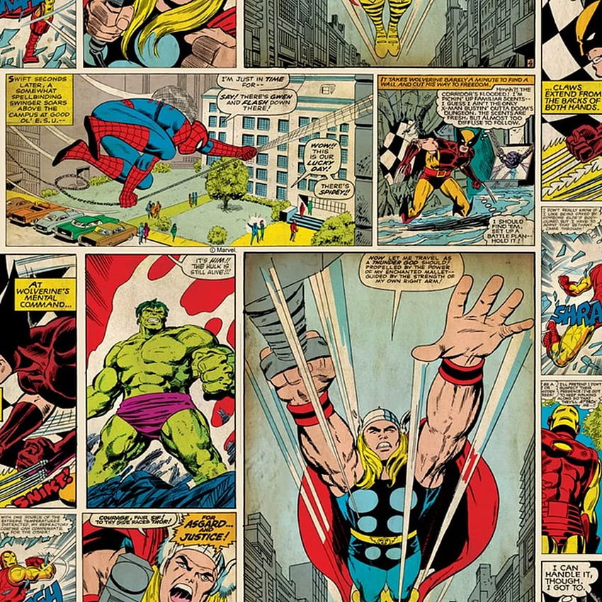 Marvel Avengers Comic Heroes Spiderman Hulk Thor Iron Man วินเทจซูเปอร์ฮีโร่ วอลล์เปเปอร์โทรศัพท์ HD