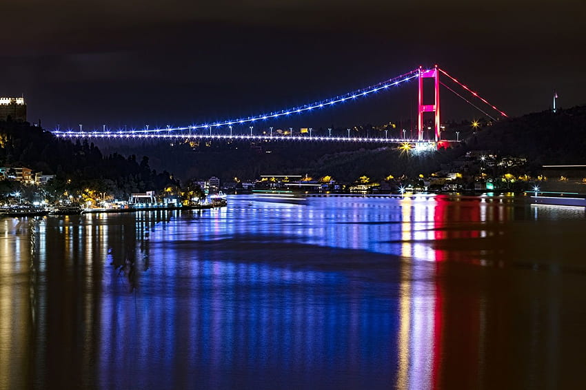 Estambul Turquía Bósforo puentes noche ciudades fondo de pantalla