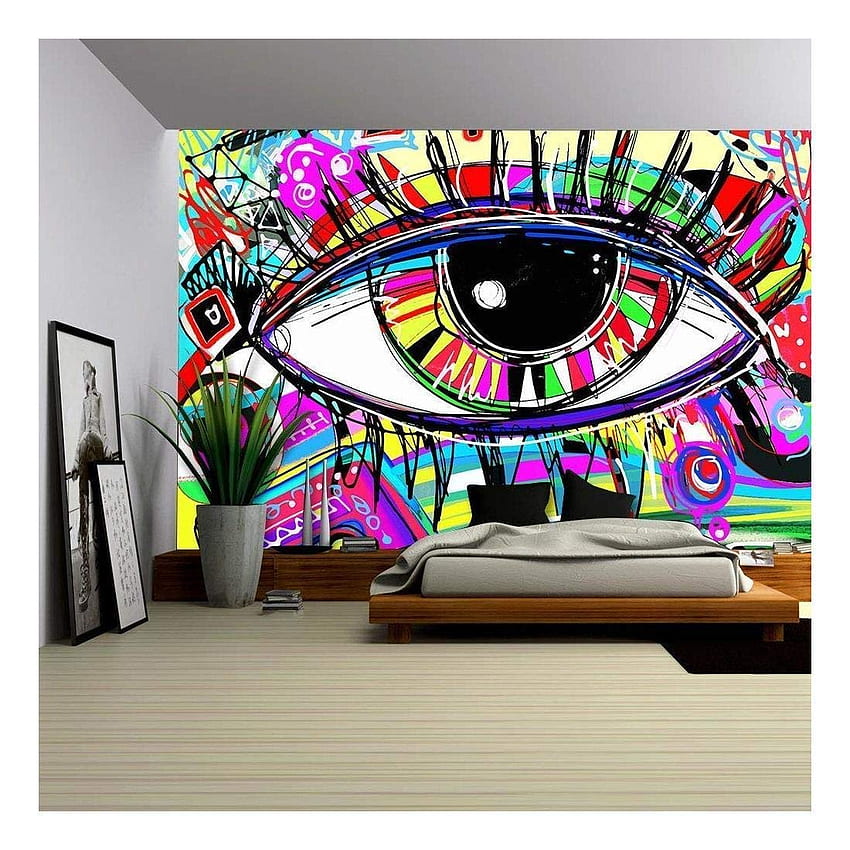 Wall26 인간의 눈의 원래 추상 디지털 회화, 다채로운 구성 이동식 벽 벽화. 자체 접착 큰 인치, 다채로운 추상적인 눈 HD 전화 배경 화면