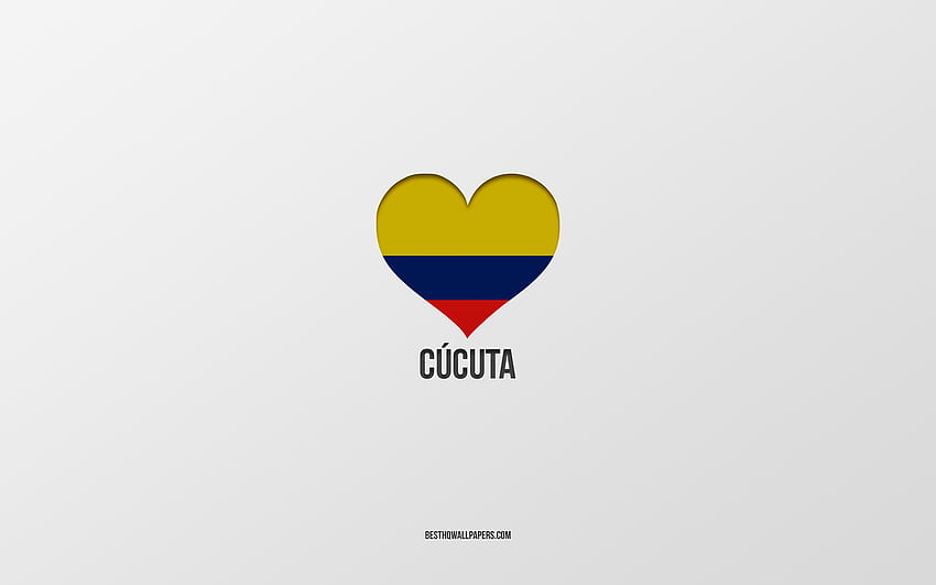 私はククタが大好き, コロンビアの都市, ククタの日, 灰色の背景, ククタ, コロンビア, コロンビアの国旗のハート, お気に入りの都市, ククタが大好き 高画質の壁紙
