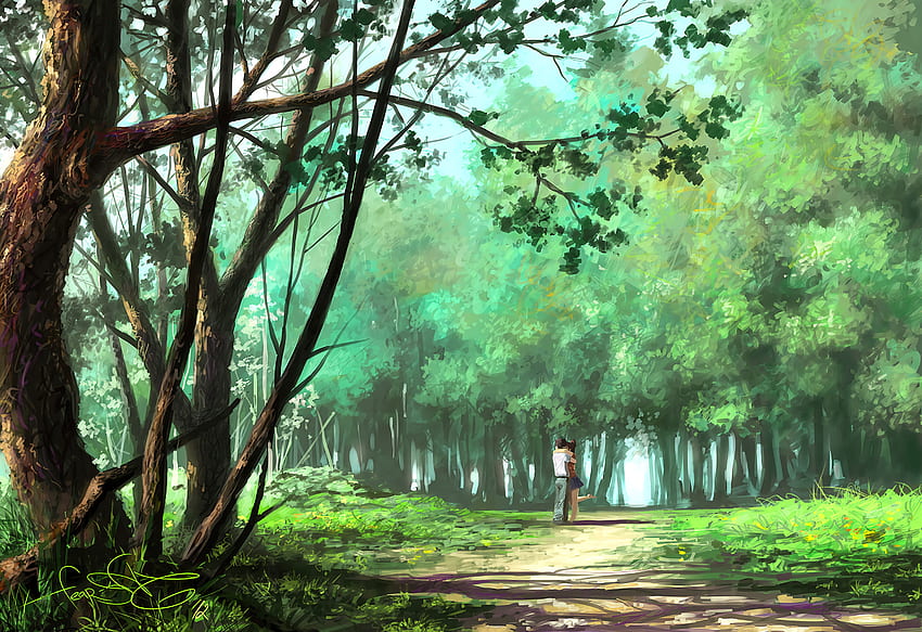 Liebe, Kunst, Wald, Park, Paar, Paar, Romantik, Umarmung HD-Hintergrundbild